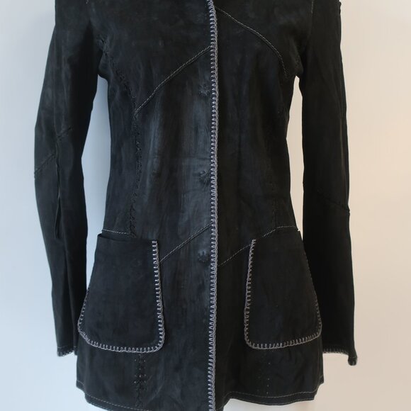 Womens Gitmo's Black Snap Button Suede Shacket Shirt Jacket 42 US/S - Picture 5 of 16